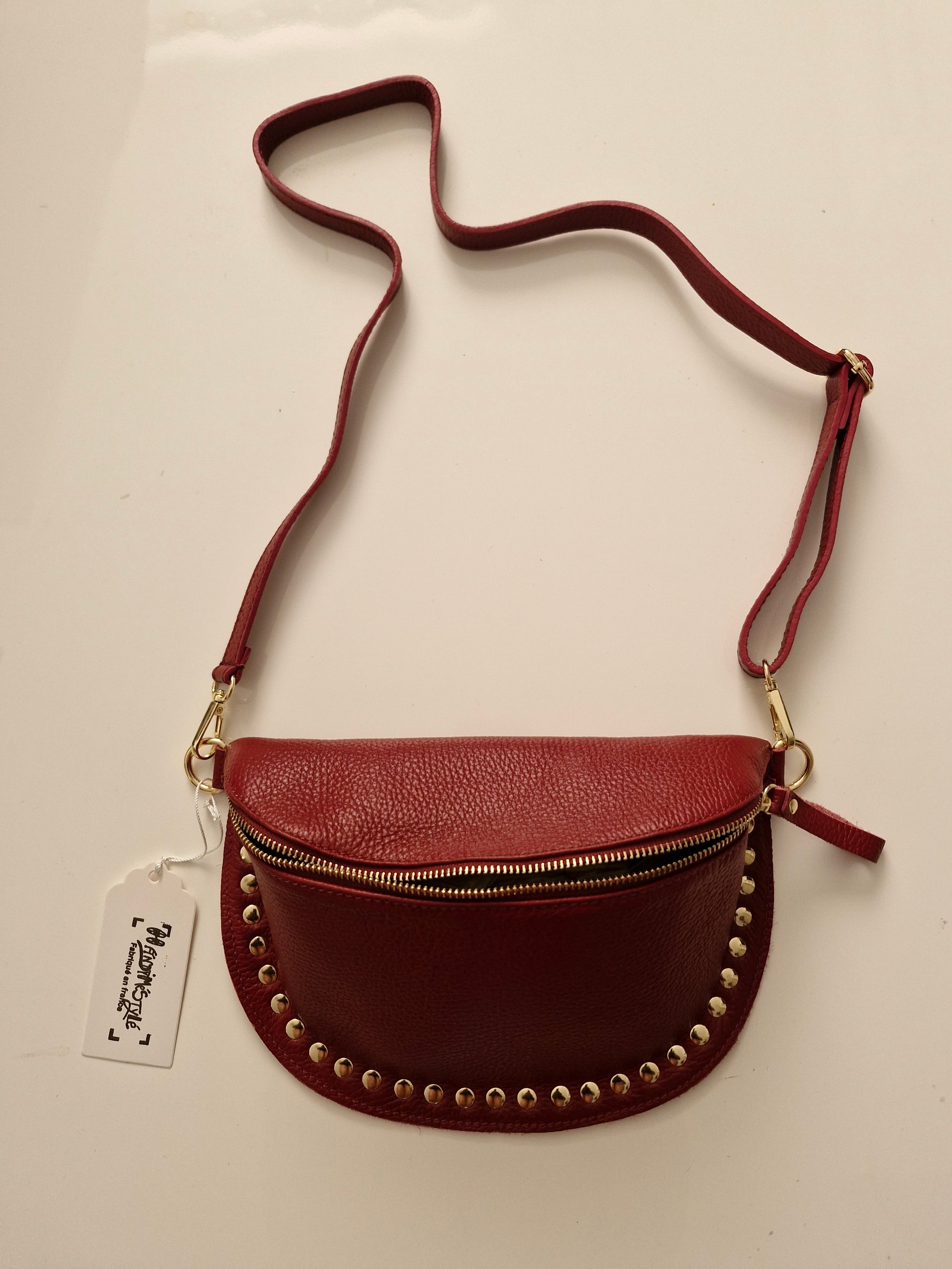 Sac banane cuir grainé clouté