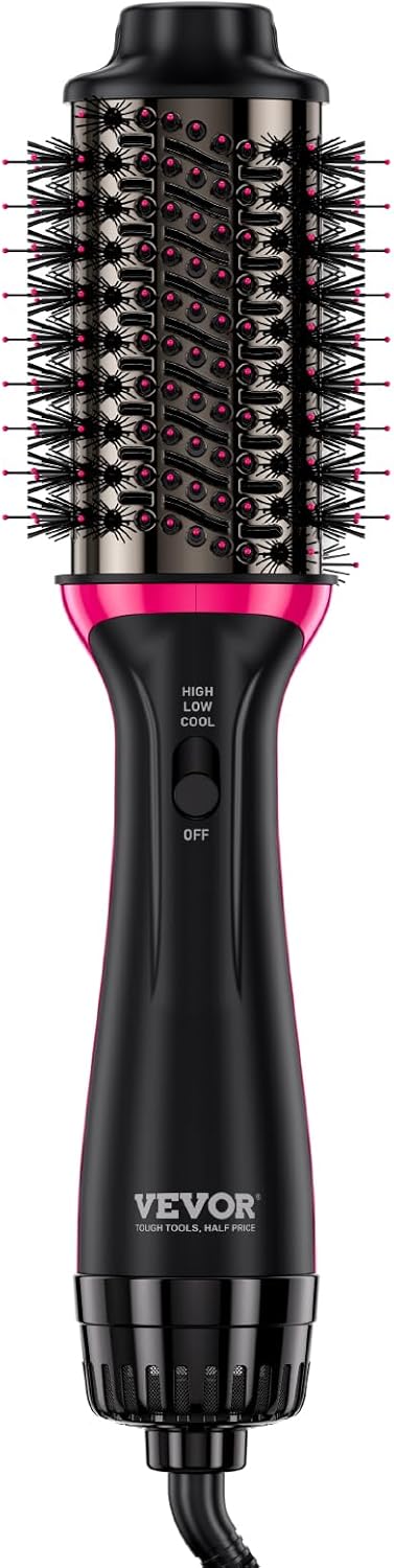 VEVOR Brosse Soufflante Sèche-cheveux Ionique 4 en 1 Volumateur de Style Revêtement Titane Électrolytique et Céramique 65 mm, Brosse de Coiffage à Air Chaud 3 Températures pour Lisser, Sécher, Boucler